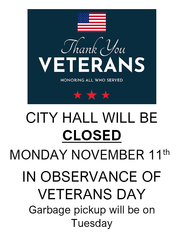 City Hall will be closed on November 11, 2024