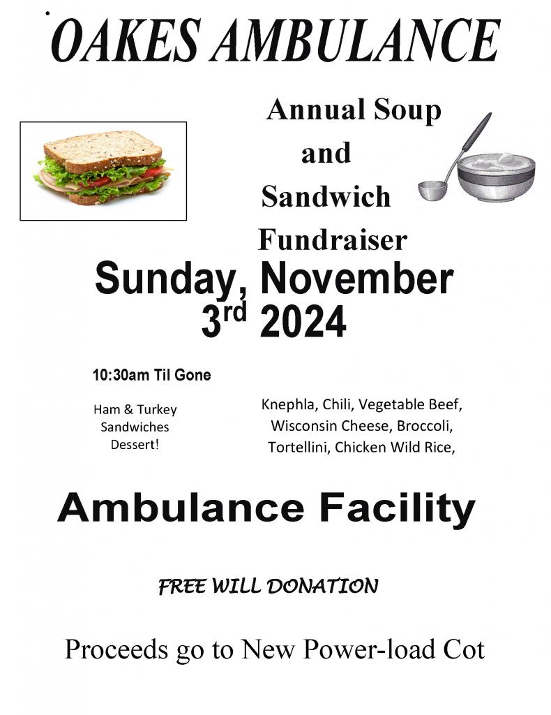 Oakes Ambulance Soup & Sandwich Fundraiser