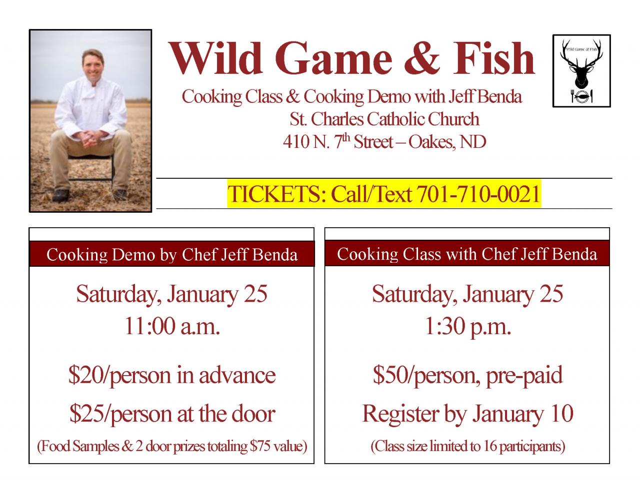 St. Charles Catholic Church Wild Game & Fish Cooking Class & Demo