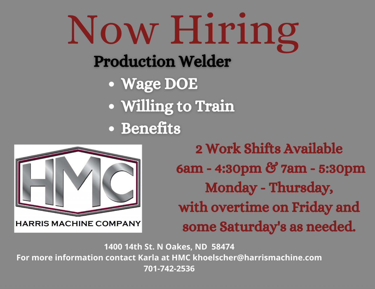 Production Welder at Harris Machine Company