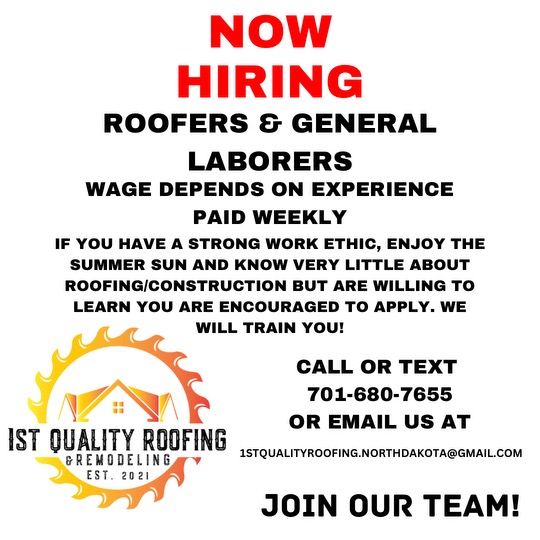 Roofers & General Labor at 1st Quality Roofing and Remodeling