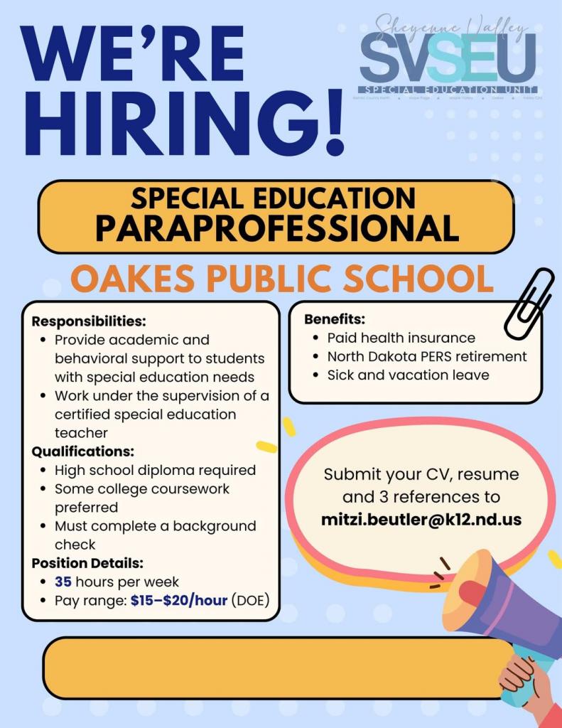 Special Education Paraprofessionals at Sheyenne Valley Special Education