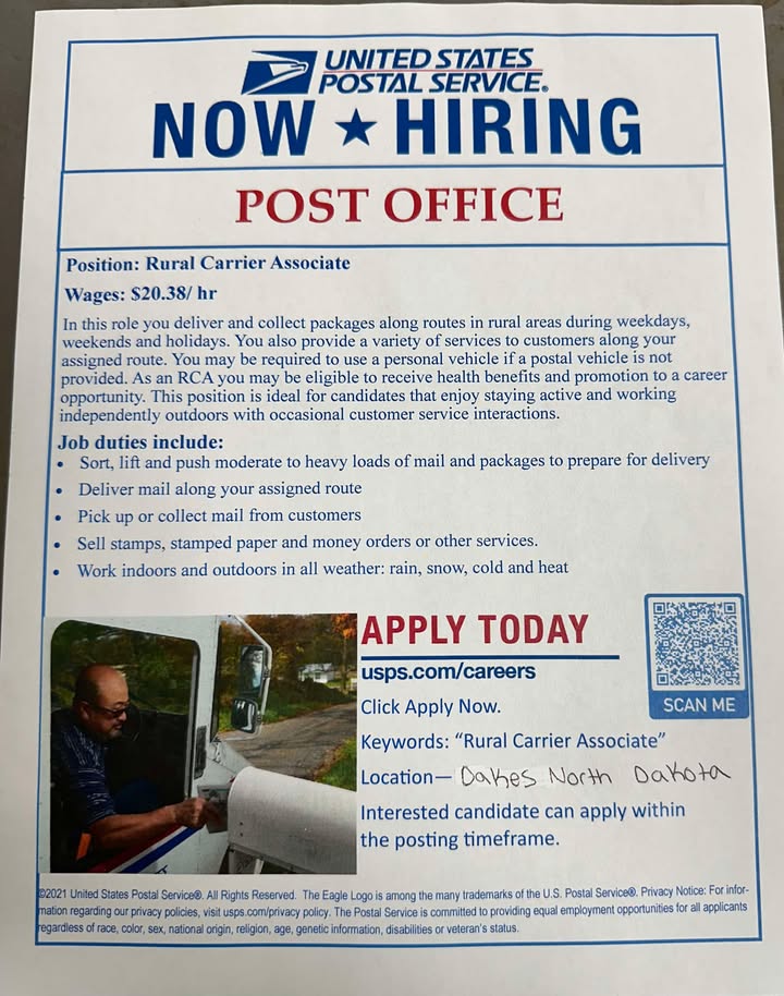 Rural Carrier Associate at Oakes Post Office