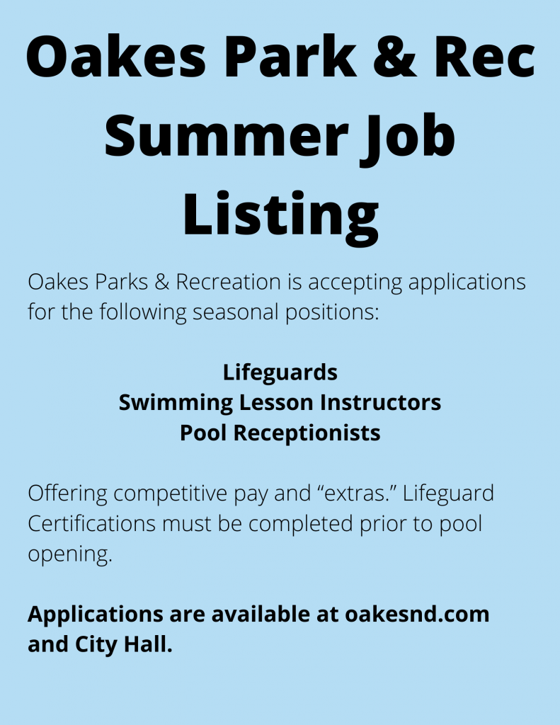 Summer Pool Positions at Oakes Park & Rec