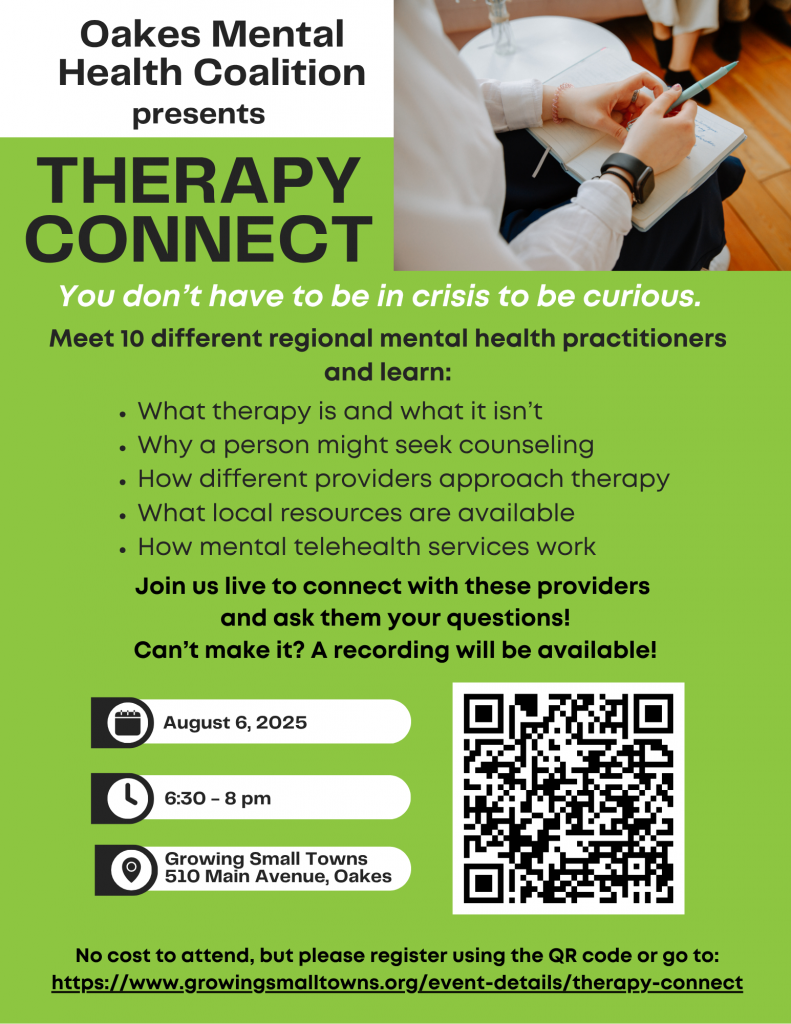 Oakes Mental Health Coalition Presents Therapy Connection