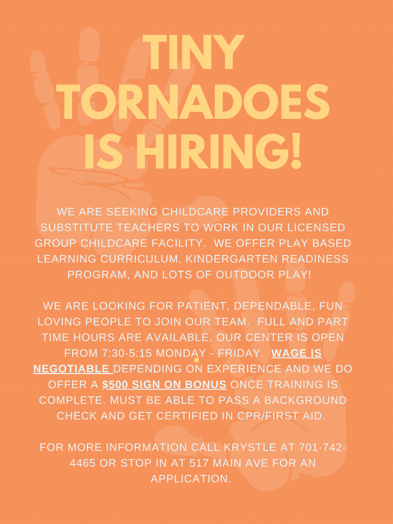 Childcare Providers and Substitute Teachers  at Tiny Tornadoes